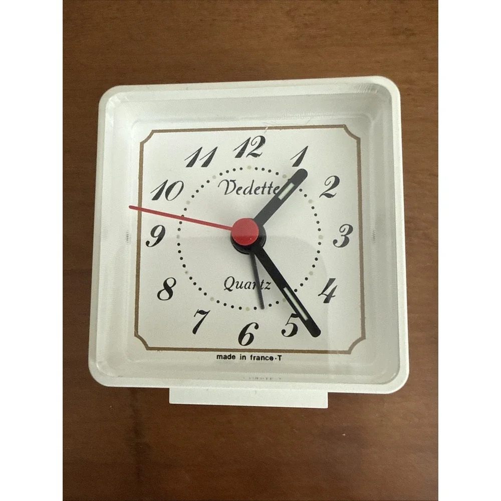 Vintage Quartz Travel Alarm Clock w/ Glow in Dark Numbers & Hands Vedette